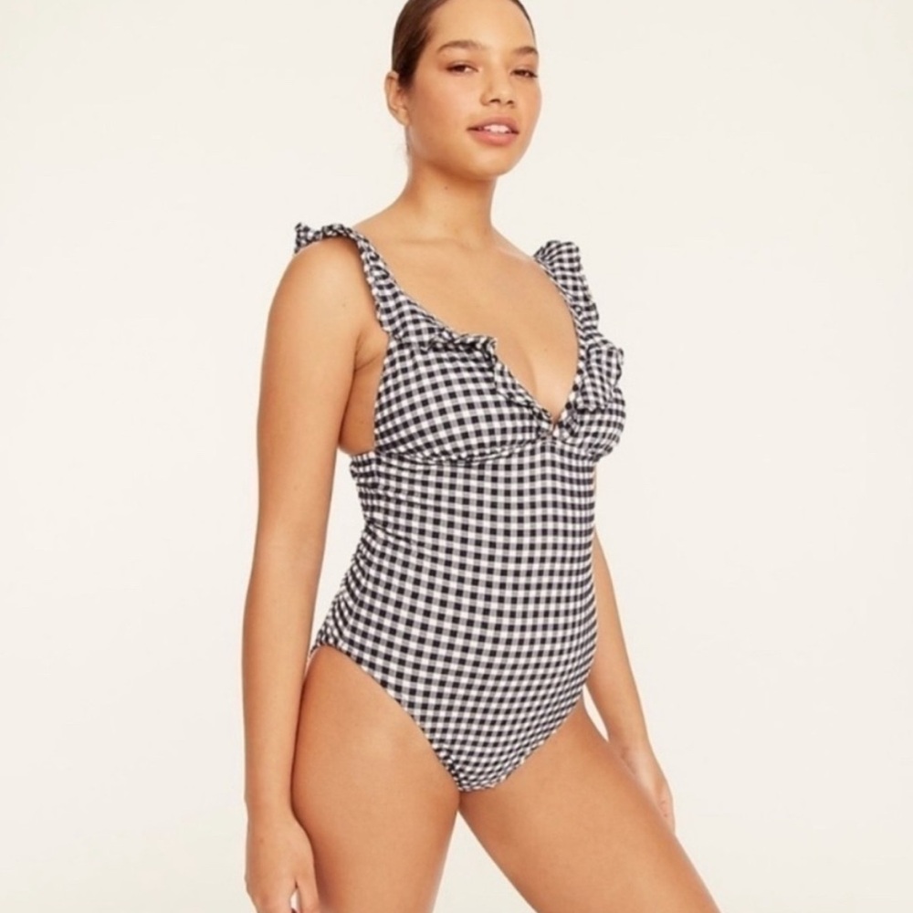 J. Crew Gingham Ruffle One Piece Swimsuit